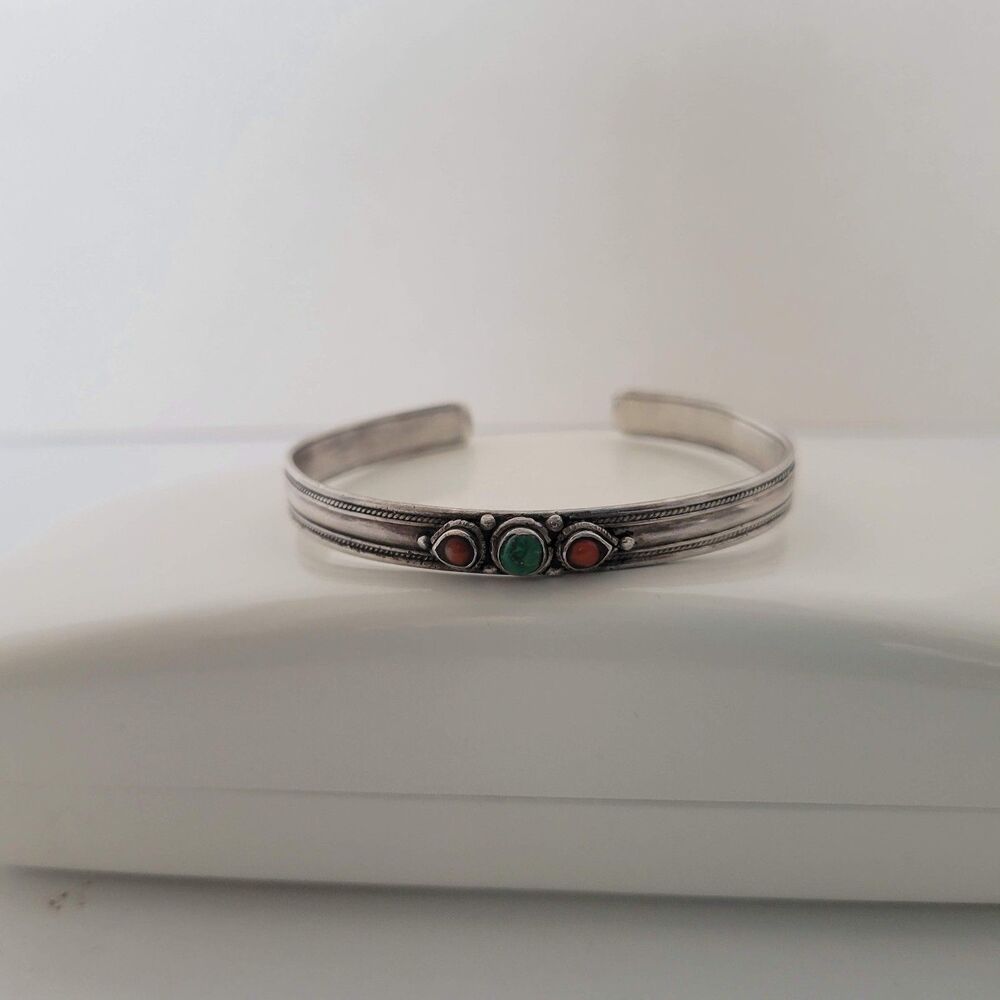 Vintage Tibetan Turquoise & Coral Cuff bracelet